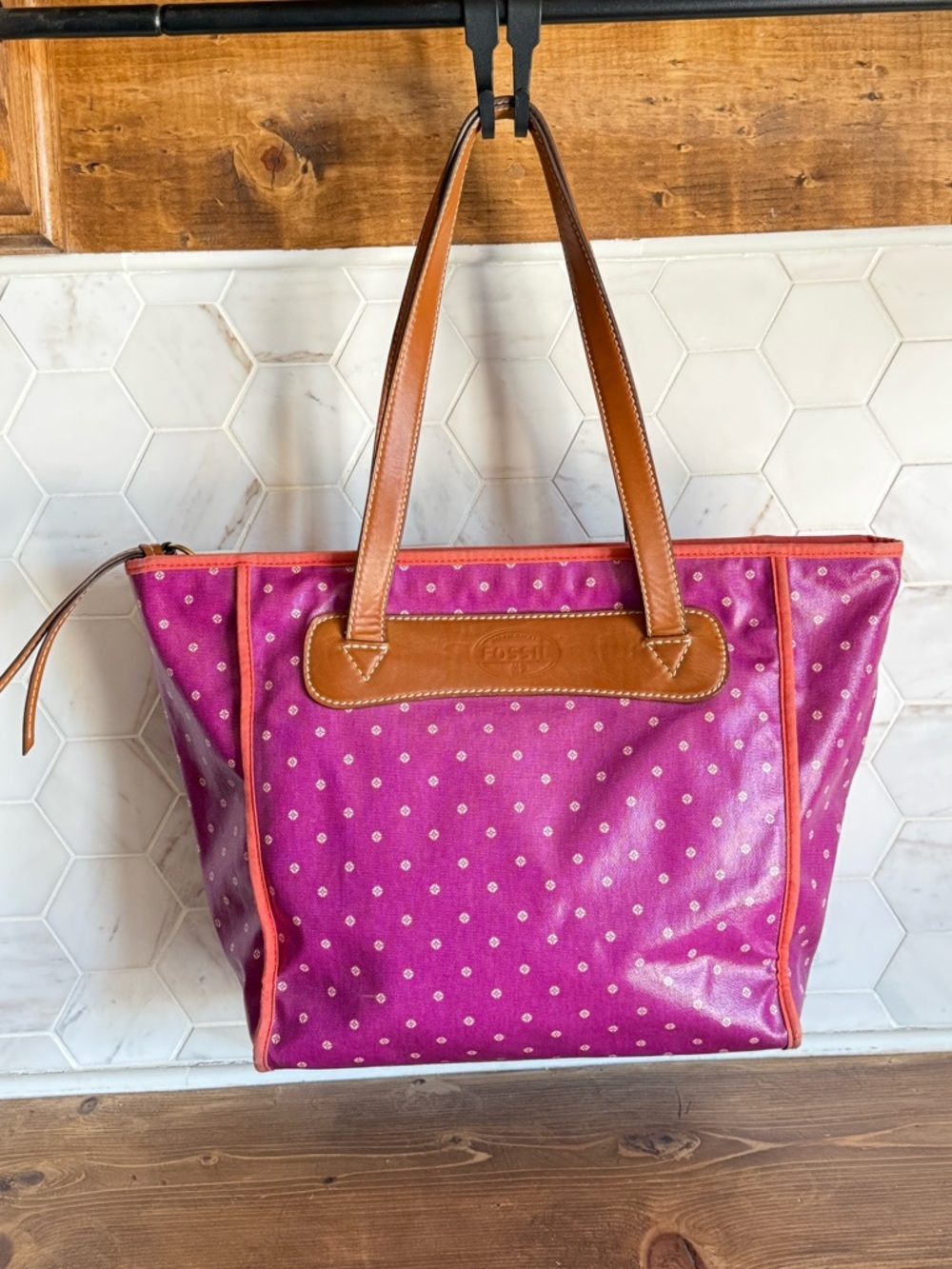 Fossil large coated canvas shoulder bag